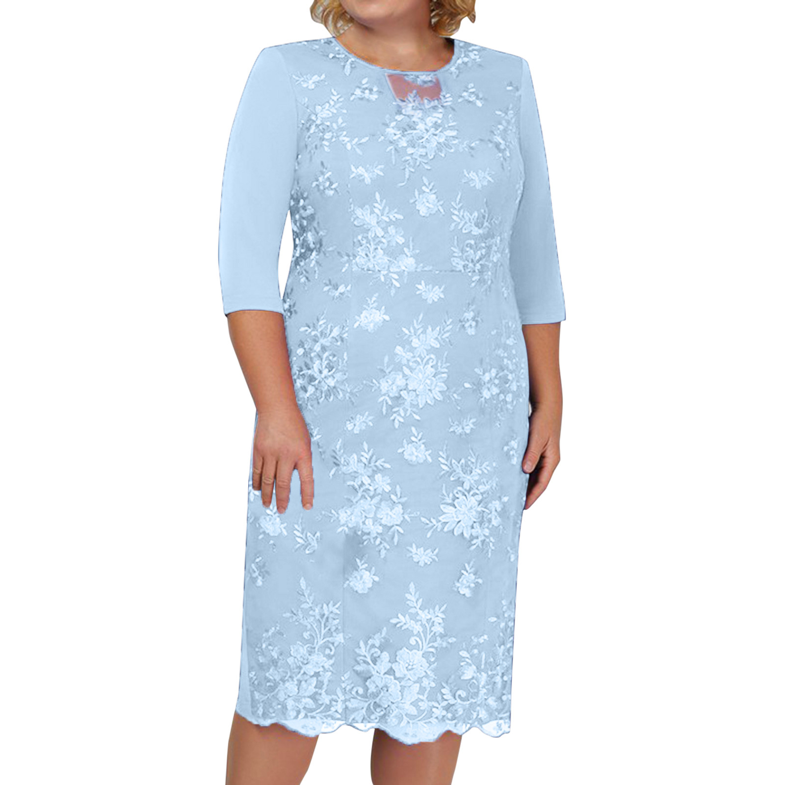 thumbnail image 1 of Vestido elegante formal para mujer talla grande - Cremallera trasera vintage, encaje floral, largo hasta la rodilla, 1 of 8